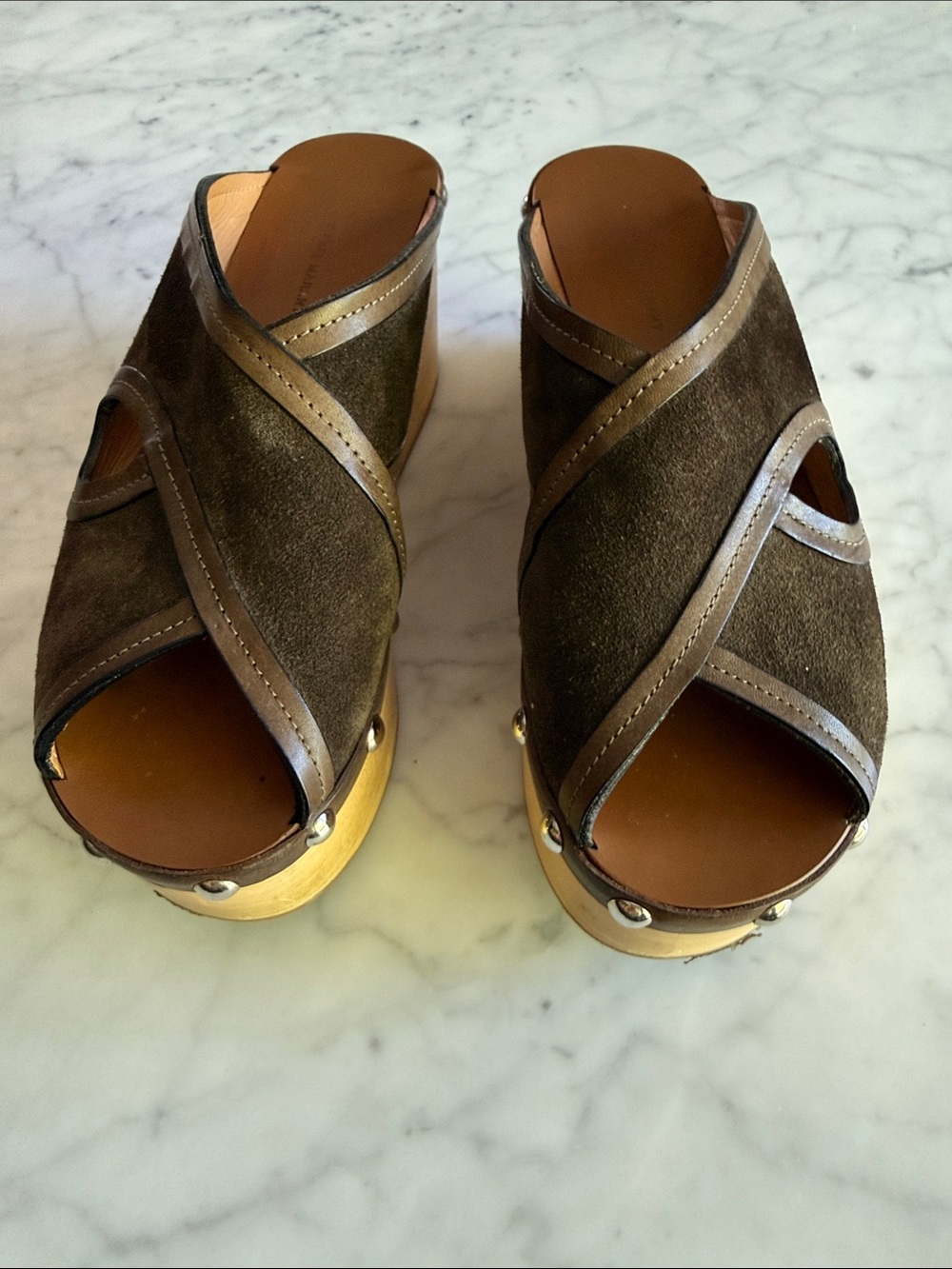 Isabel Marant Zipla Platform Clogs Brown Suede size 37